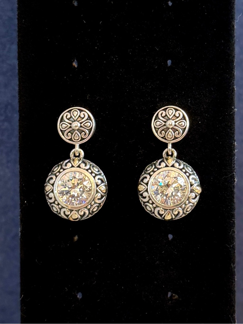ANGELA BY JOHN HARDY Sterling Silver 14K Yellow Gold CZ Drop Dangle Earrings